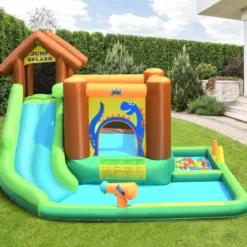 Hüpfburg mit Gebläse Aufblasbarer Wasserrutschen-Park mit Rutsche 368 x 303 x 230 cm Bunt