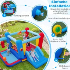 Hüpfburg mit Gebläse & Rutsche & Sprungbereich & Basketballkorb & Boxsäcken & Bällebad Bouncy Castle