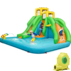Hüpfburg mit Gebläse Wasserpark mit Zwei Rutschen 400 x 361 x 255 cm (mit 480W Luftgebläse)