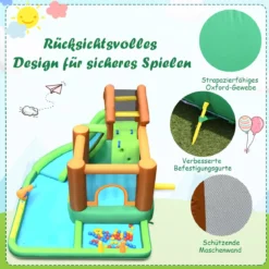 Hüpfburg mit Rutsche aus Oxford-Stoff Aufblasbarer Wasserrutschen-Park 368 x 303 x 230 cm Bunt