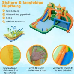 Hüpfburg mit Rutsche & Kletterwand & Basketballkorb & Fußballtor Wasserpark