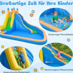 Hüpfburg mit Rutsche Kletterwand Planschbecken ab 3 Jahren bis 100kg 400 x 309 x 245 cm Mehrfarbig