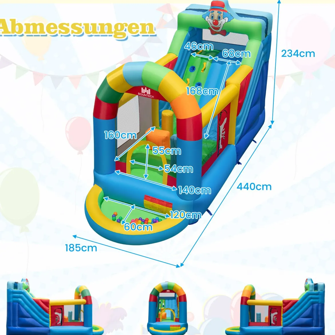 Hüpfburg mit Rutsche Kletterwand Sprungbereich und Bällchenbad 440 x 185 x 234 cm (ohne Gebläse)