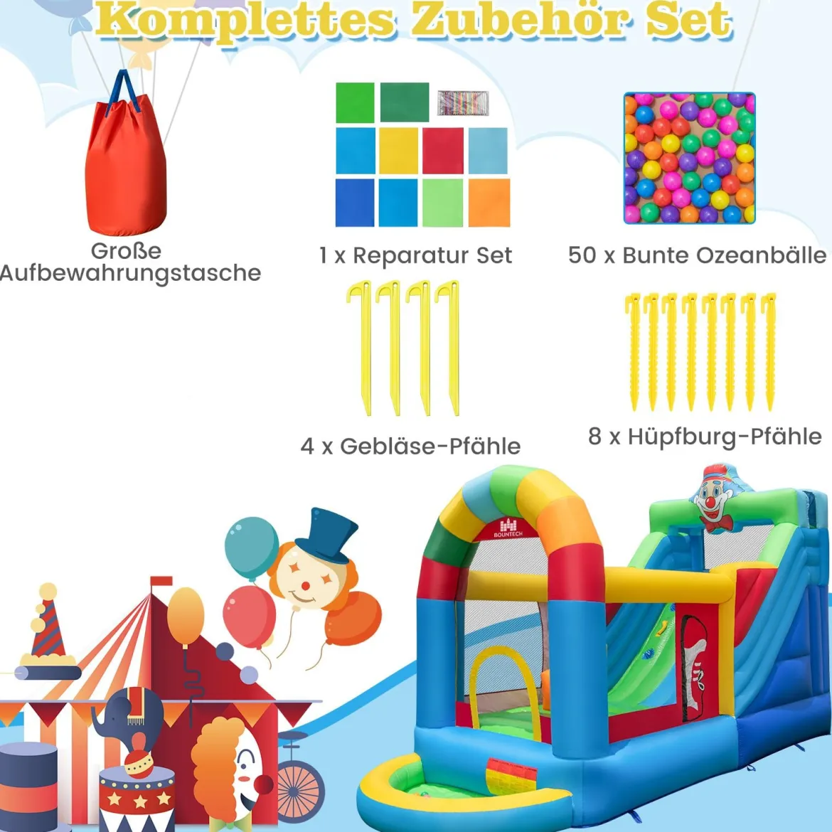 Hüpfburg mit Rutsche Kletterwand Sprungbereich und Bällchenbad 440 x 185 x 234 cm (ohne Gebläse)