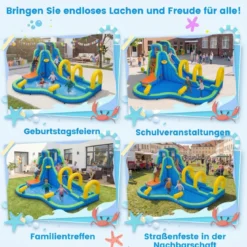 Hüpfburg mit Rutsche & Planschbecken & Kletterwand & Basketballkorb & 2 Wasserkanonen Wasserhüpfburg