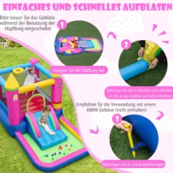 Hüpfburg mit Rutsche Sprungbereich Bällebad & Basketballkorb für Indoor und Outdoor inkl. Tragetasche Reparaturset 363 x 202 x 205 cm