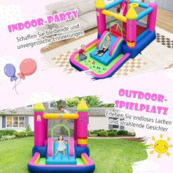 Hüpfburg mit Rutsche Sprungbereich Bällebad & Basketballkorb für Indoor und Outdoor inkl. Tragetasche Reparaturset 363 x 202 x 205 cm