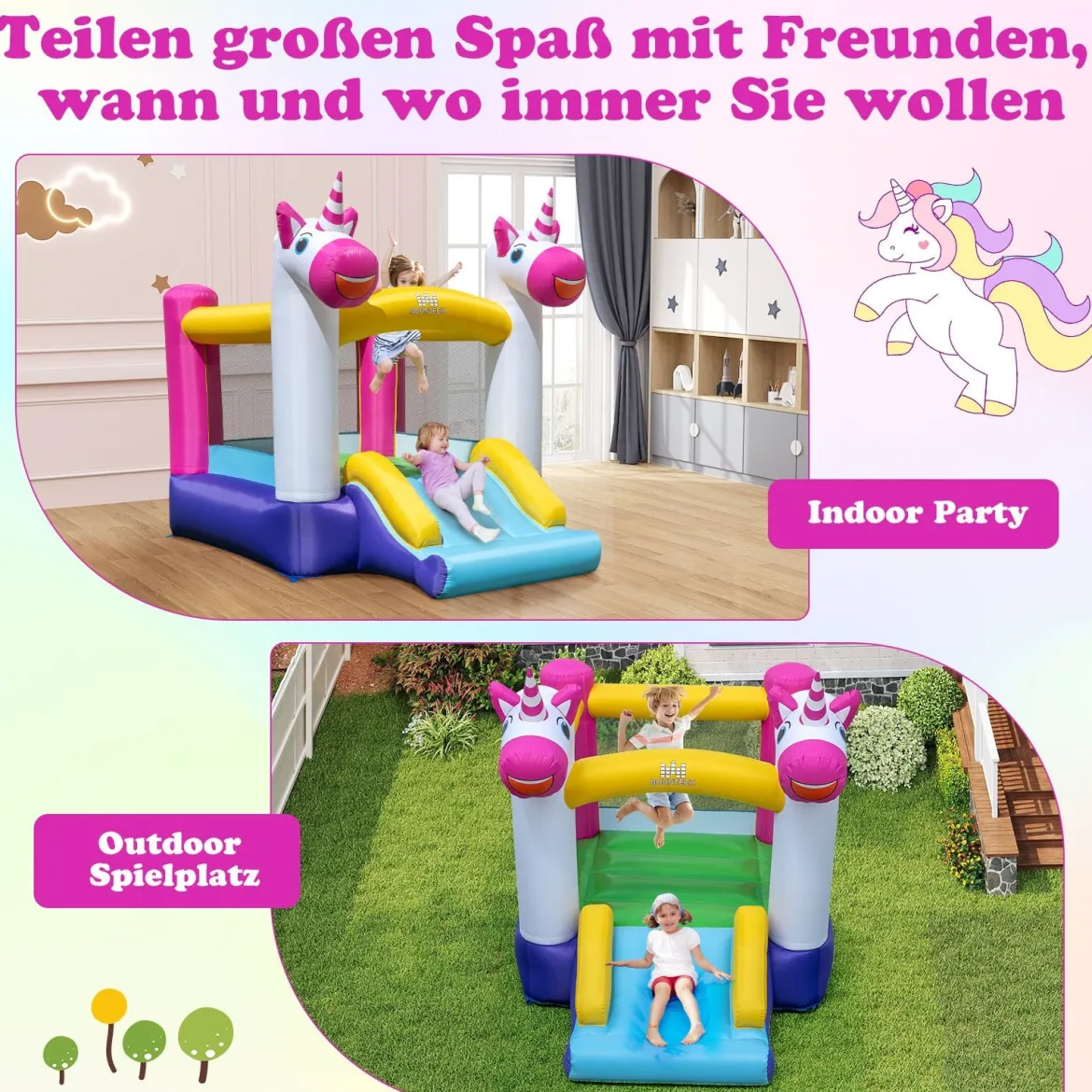 Hüpfburg mit Rutsche und Sprungbereich kleine Bouncy Castle für Kinder Innen- und Außenbereich Mehrfarbig