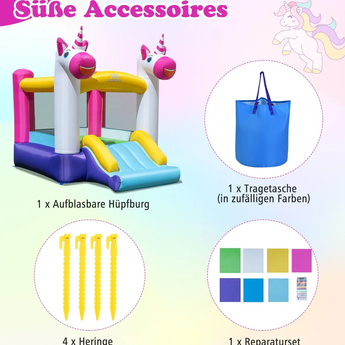Hüpfburg mit Rutsche und Sprungbereich kleine Bouncy Castle für Kinder Innen- und Außenbereich Mehrfarbig