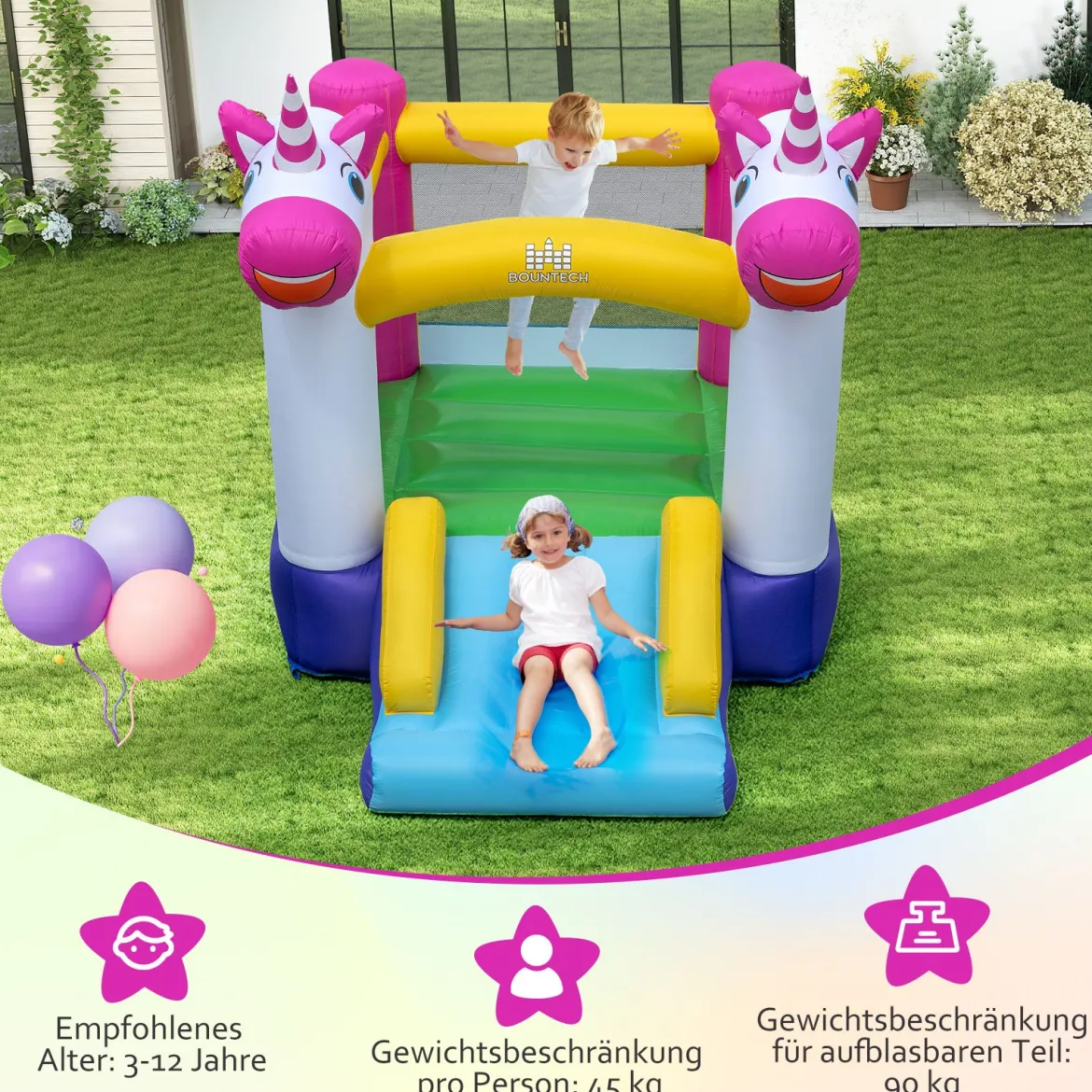Hüpfburg mit Rutsche und Sprungbereich kleine Bouncy Castle für Kinder Innen- und Außenbereich Mehrfarbig