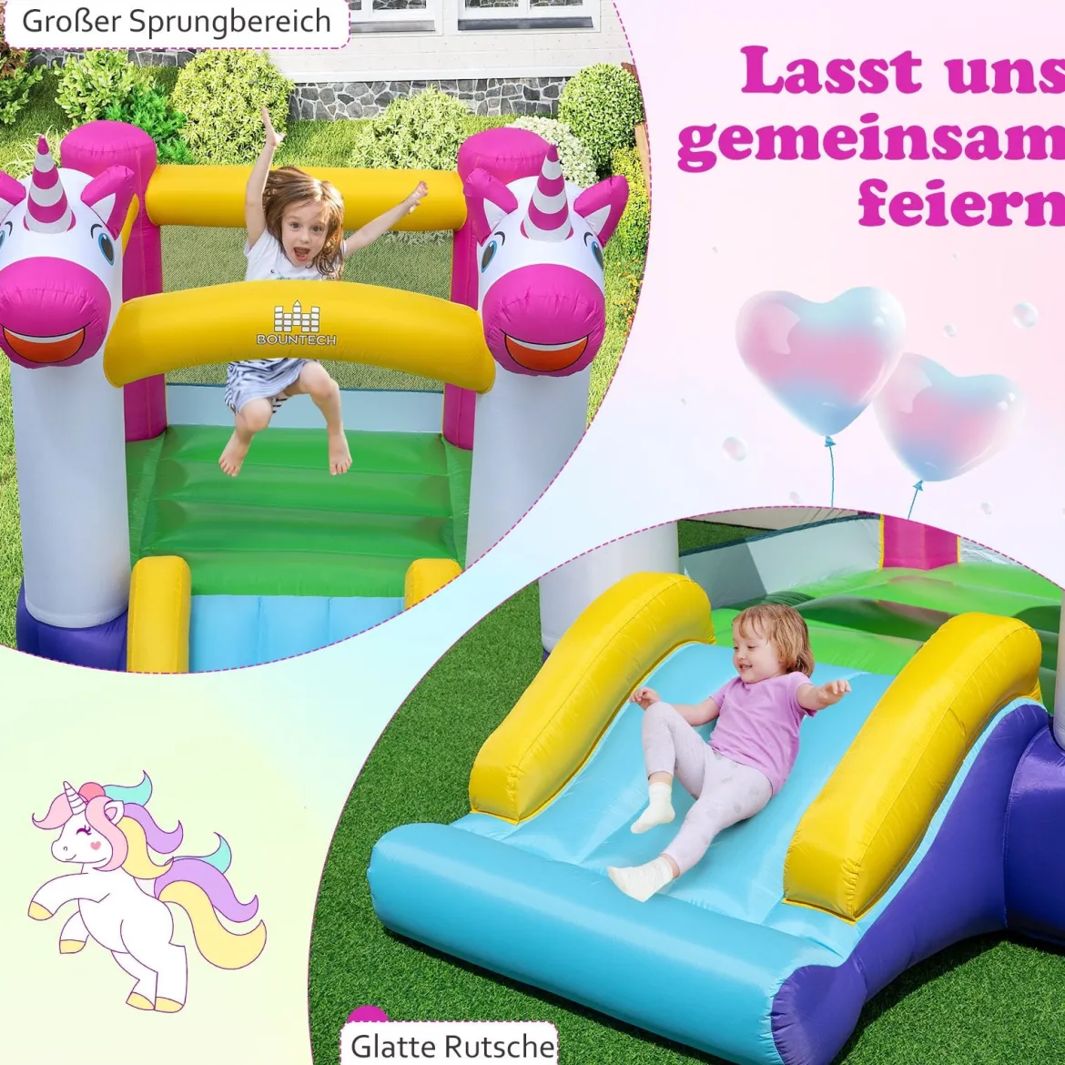 Hüpfburg mit Rutsche und Sprungbereich kleine Bouncy Castle für Kinder Innen- und Außenbereich Mehrfarbig