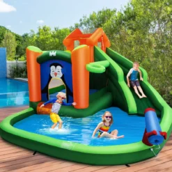 Hüpfburg mit Rutsche Wasserpark zur Nass- & Trockenanwendung 370 x 300 x 190 cm Grün