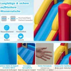 Hüpfburg mit Wasserrutsche Kletterwand Sprungbereich Wasserkanone 450 x 392 x 216 cm (ohne Gebläse)