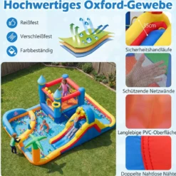 Hüpfburg mit Wasserrutsche, Kletterwand, Sprungbereich, Bällebad, Ringwurfspiel (Ohne Gebläse)