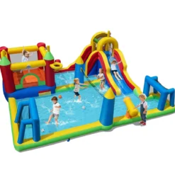 Hüpfburg mit Wasserrutsche Planschbecken Kletterwand Basketballkorb Sprungbereich 500 x 410 x 190 cm (ohne Gebläse)