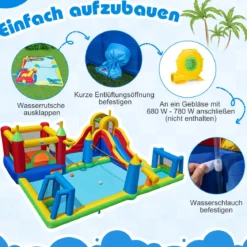Hüpfburg mit Wasserrutsche Planschbecken Kletterwand Basketballkorb Sprungbereich 500 x 410 x 190 cm (ohne Gebläse)