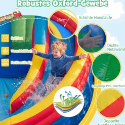 Hüpfburg mit Wasserrutsche Sprungbereich Planschbecken Wasserkannonen Boxsack Ringwurfspiel (ohne Gebläse)