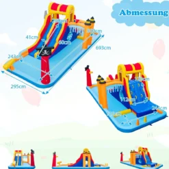 Hüpfburg mit Zwei Rutschen Kletterwand Kriechhöhle Wasserkanone & Planschbecke 693 x 295 x 263 cm