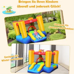 Hüpfburg und 300W Gebläse Kombination mit Rutsche Aufblasbares Outdoor Trampolin Spielburg 294x283x169cm