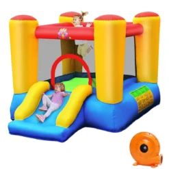 Hüpfburg und 300W Gebläse Kombination mit Rutsche Aufblasbares Outdoor Trampolin Spielburg 294x283x169cm