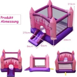 Hüpfburg und 350W Gebläse Kombination mit Rutsche Aufblasbare Springburg Hüpfschloss 334x270x215cm