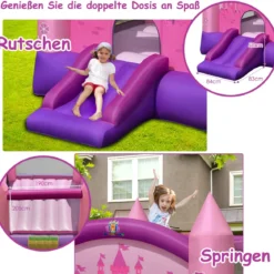 Hüpfburg und 350W Gebläse Kombination mit Rutsche Aufblasbare Springburg Hüpfschloss 334x270x215cm