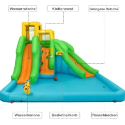 Hüpfburg Wasserpark mit Zwei Rutschen Kletterwand 400 x 361 x 255 cm (Ohne Gebläse)