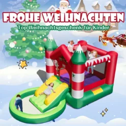 Hüpfburg Weihnachtliches Aufblasbares Kinderschloss mit Rutsche und Gebläse 390 x 210 x 220 cm