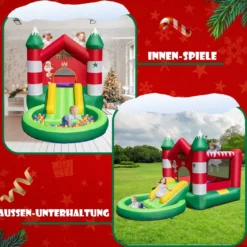 Hüpfburg Weihnachtliches Aufblasbares Kinderschloss mit Rutsche und Gebläse 390 x 210 x 220 cm