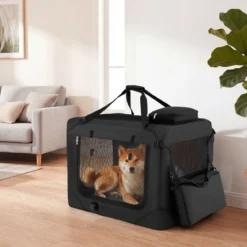 Hundebox Faltbar Tragbare Hundetransportbox mit Netzfenstern 3 Türen Tragegriffen M