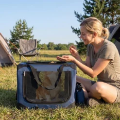 Hundebox Faltbar Tragbare Hundetransportbox mit Netzfenstern 3 Türen Abnehmbarem Polster S