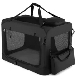 Hundebox Faltbar Tragbare Hundetransportbox mit Netzfenstern 3 Türen für Hunde und Katzen L