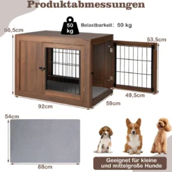 Hundekäfig Tierkäfig Kombination aus Haustierbox & Beistelltisch mit Kissen 92 x 59 x 66,5 cm