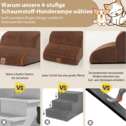 Hundetreppe rutschfeste 4-Stöckige Hunderampe aus Schaumstoff 72 x 41 x 51 cm Braun