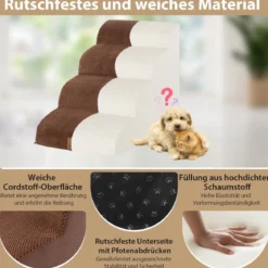 Hundetreppe rutschfeste 4-Stöckige Hunderampe aus Schaumstoff 72 x 41 x 51 cm Braun