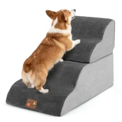 Hundetreppe 4 Stufen 50 cm Hoch Haustiertreppe Hundetreppe für Kleine Hunde Grau