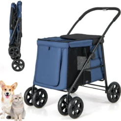 Hundewagen Hundebuggy klappbar bis 40 kg Hundetrolley mit Kissen 106 x 63 x 103 cm Blau