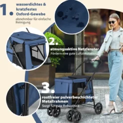 Hundewagen Hundebuggy klappbar bis 40 kg Hundetrolley mit Kissen 106 x 63 x 103 cm Blau