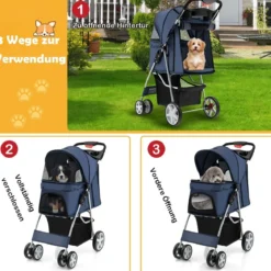 Hundewagen mit Netzfenstern & Getränkehalter & Anhänger Haustiere Buggy bis 15kg