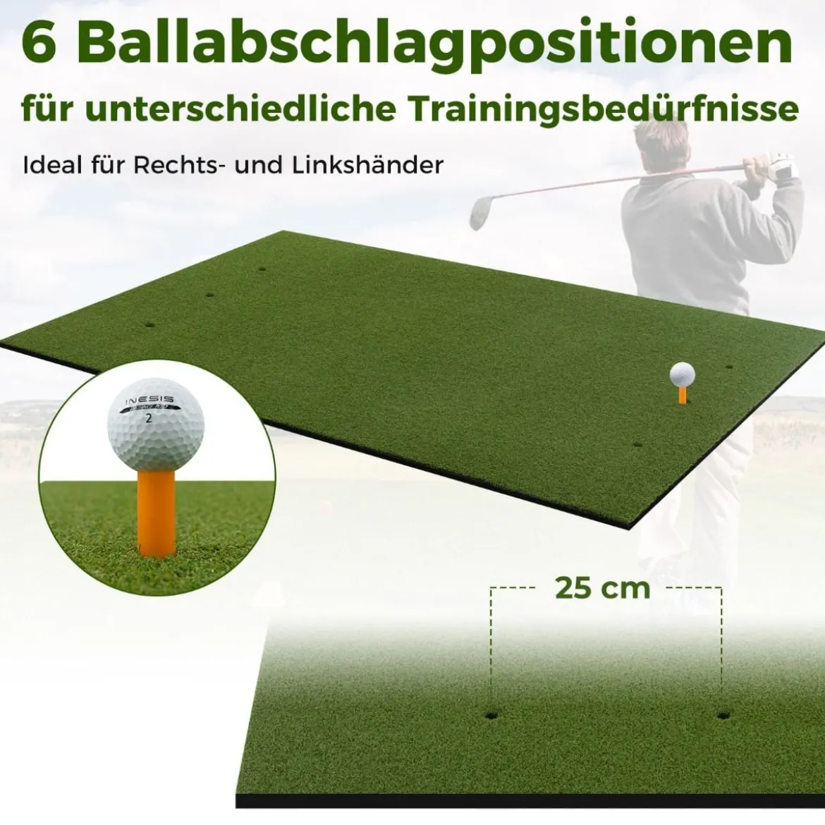3-in-1-Abschlagmatte für Golf Hochwertige Schlagmatte mit Kunstrasen 152 x 117 cm