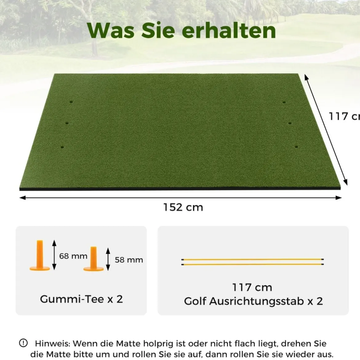 3-in-1-Abschlagmatte für Golf Hochwertige Schlagmatte mit Kunstrasen 152 x 117 cm