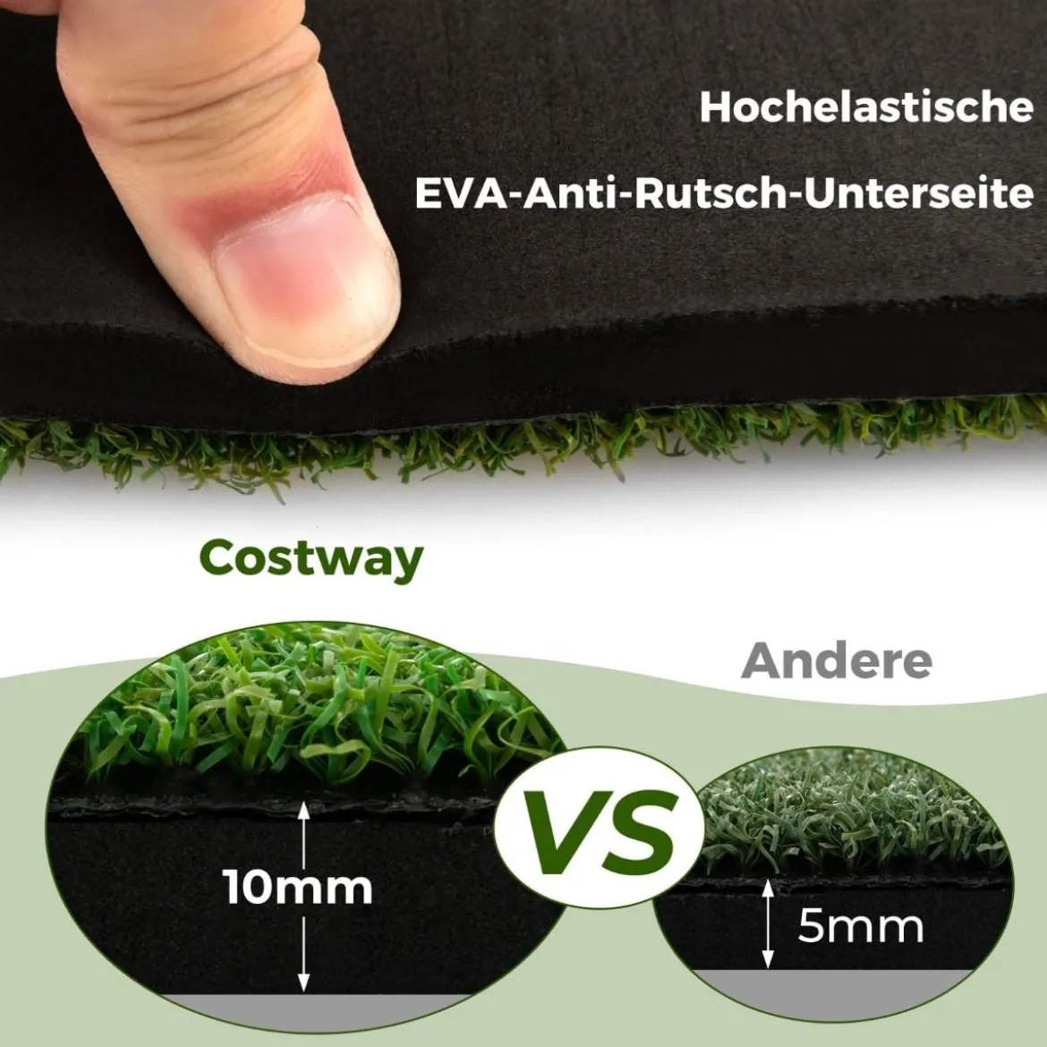 3-in-1-Abschlagmatte für Golf mit Kunstrasen 2 Golf-Tees 2 Ausrichtungsstäben & 6 vorgebohrten Abschlaglöchern 152 x 92 cm