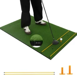 3-in-1-Abschlagmatte für Golf mit Kunstrasen 2 Golf-Tees 2 Ausrichtungsstäben & 6 vorgebohrten Abschlaglöchern 152 x 92 cm