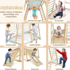 8 in 1 Affenstange & Schaukel & Kletternetz & Kletterleiter & Kletterstrick & Kletterfelsen & Rutsche & Plattform Macaron