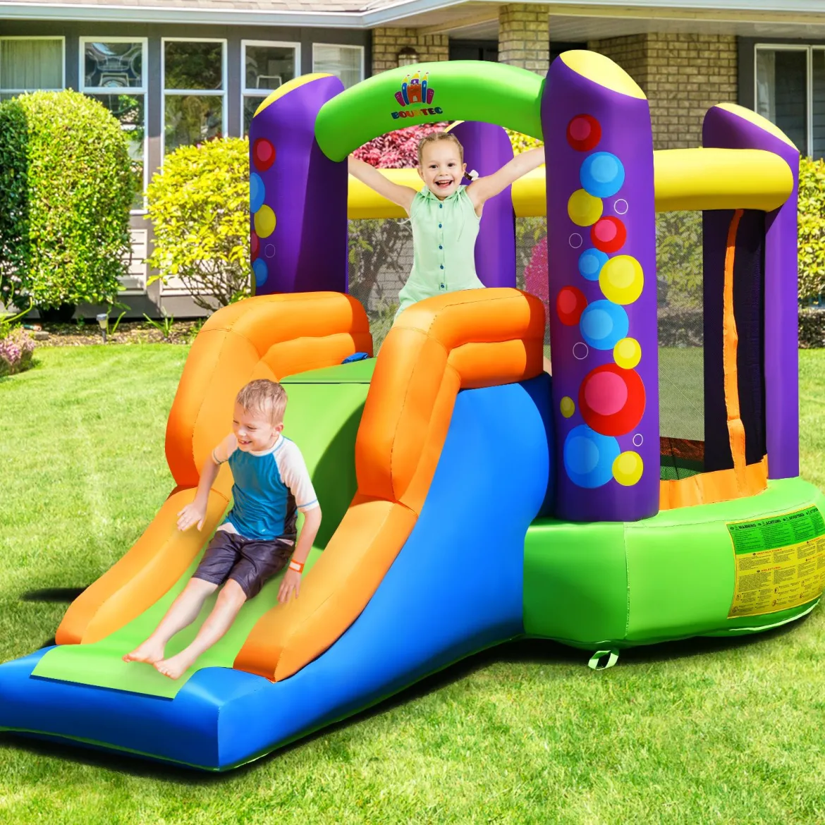 3 in 1 Aufblasbare Hüpfburg mit Gebläse Outdoor Bouncer Spielburg 350 x 212 x 195 cm Bunt