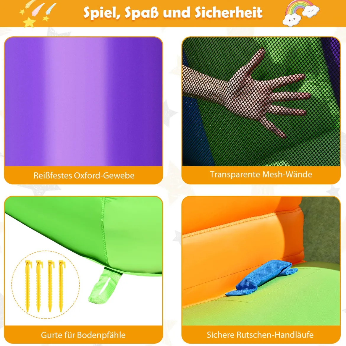 3 in 1 Aufblasbare Hüpfburg mit Gebläse Outdoor Bouncer Spielburg 350 x 212 x 195 cm Bunt