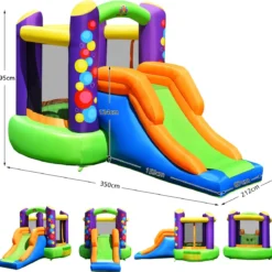 3 in 1 Aufblasbare Hüpfburg mit Gebläse Outdoor Bouncer Spielburg 350 x 212 x 195 cm Bunt