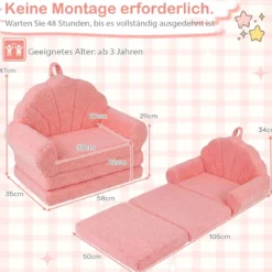 2 in 1 ausklappbares Kindersofa Kindersessel mit Schlaffunktion Kindercouch Rosa