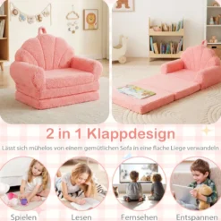 2 in 1 ausklappbares Kindersofa Kindersessel mit Schlaffunktion Kindercouch Rosa