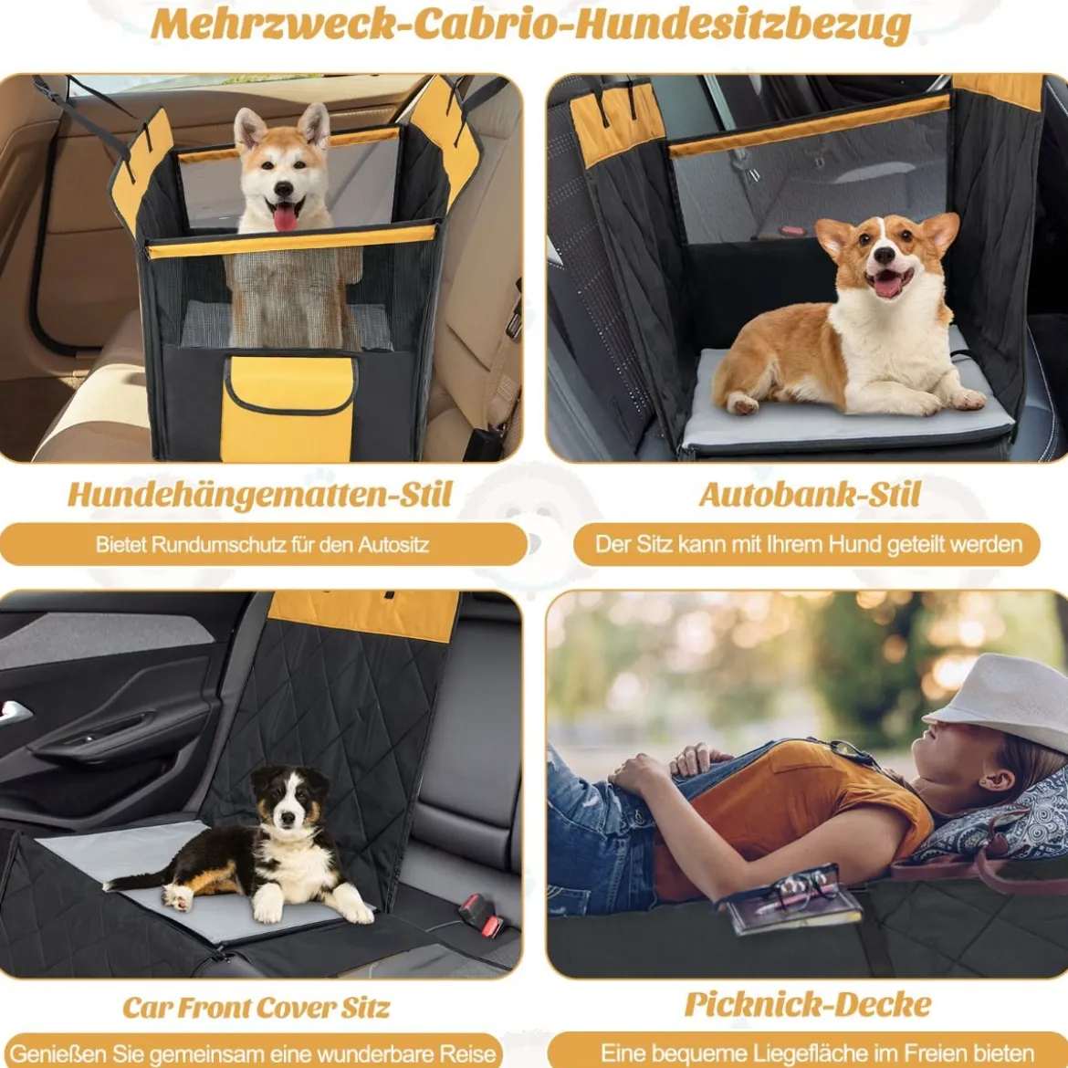 2 in 1 Autoschondecke & Auto Hundbox mit Seitentasche Wasserabweisend 148 x 145 cm
